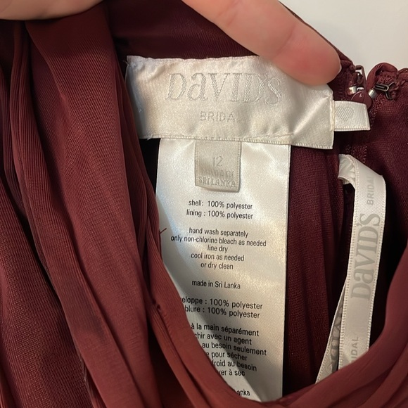 David’s Bridal Bridesmaid OTS Chiffon Burgundy/Wine Gown, size 12,only worn once - Picture 4 of 13